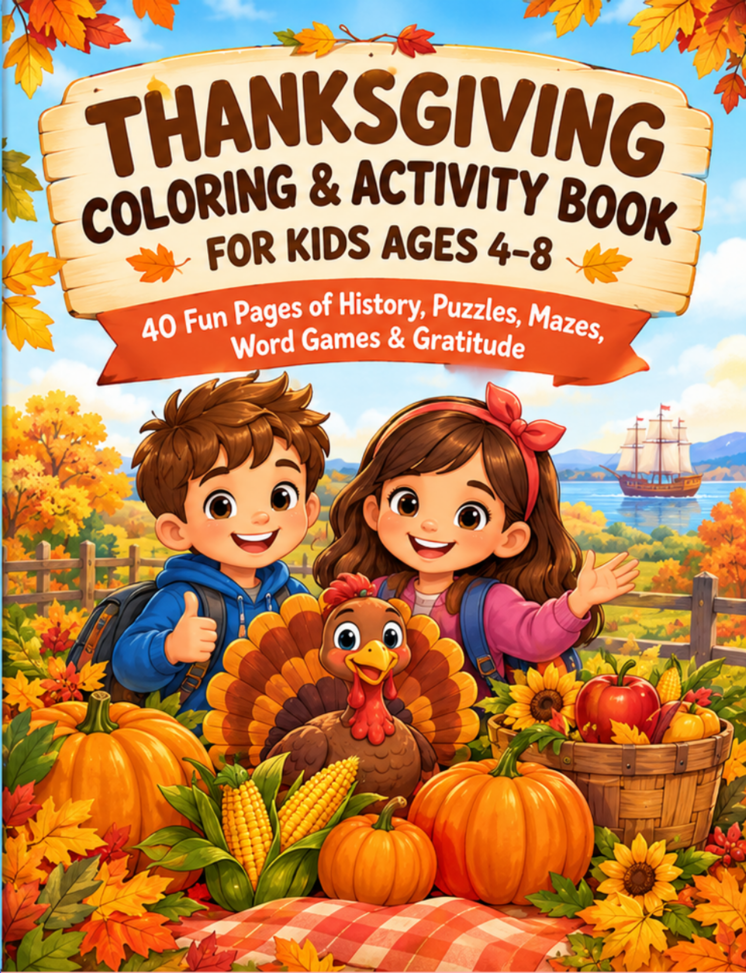 Cover of the Wonder Nest book Thanksgiving Coloring & Activity Book for Kids Ages 4–8